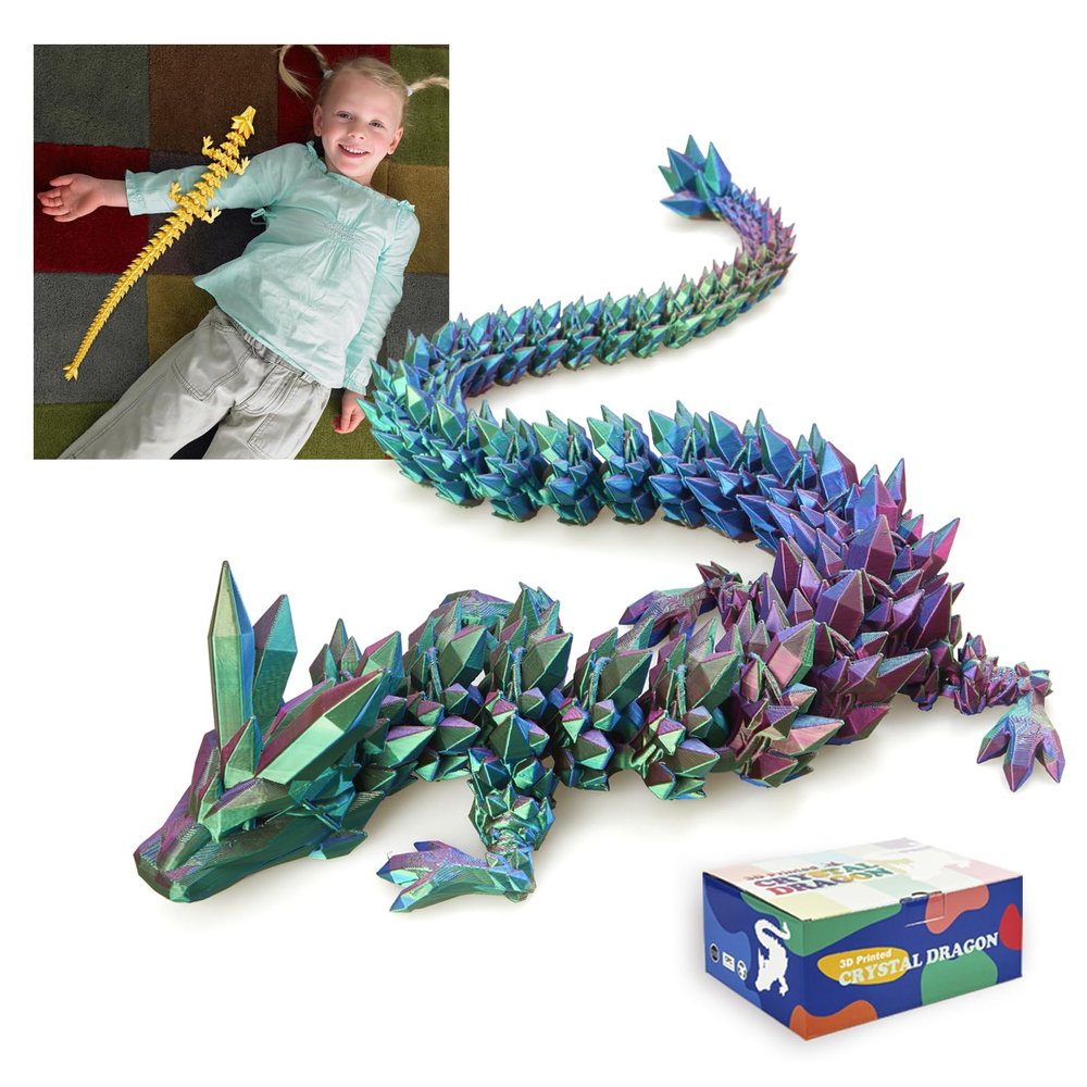 243D Printed Dragon Large 3D Dragon--Bigger Fidget Toy Gift for Kids, Boys, Girls & Adults,Cool Giant Crystal 3-D Printed Animals Desk Decor, Easter Basket Essentialsblue green purple