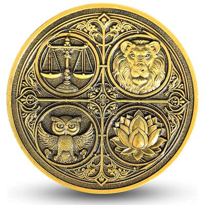The Cardinal Virtues Stoic Coin with Symbols of Justice, Courage, Wisdom, and Temperance (Single Coin)