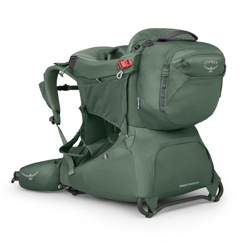 Osprey Poco Premium Child Carrier Backpack Deluxe Kid Carrier for Hiking with Built-in Sunshade, Removable Daypack, and Adjustable Fit Premium Comfort for Parent and Child, Koseret Green