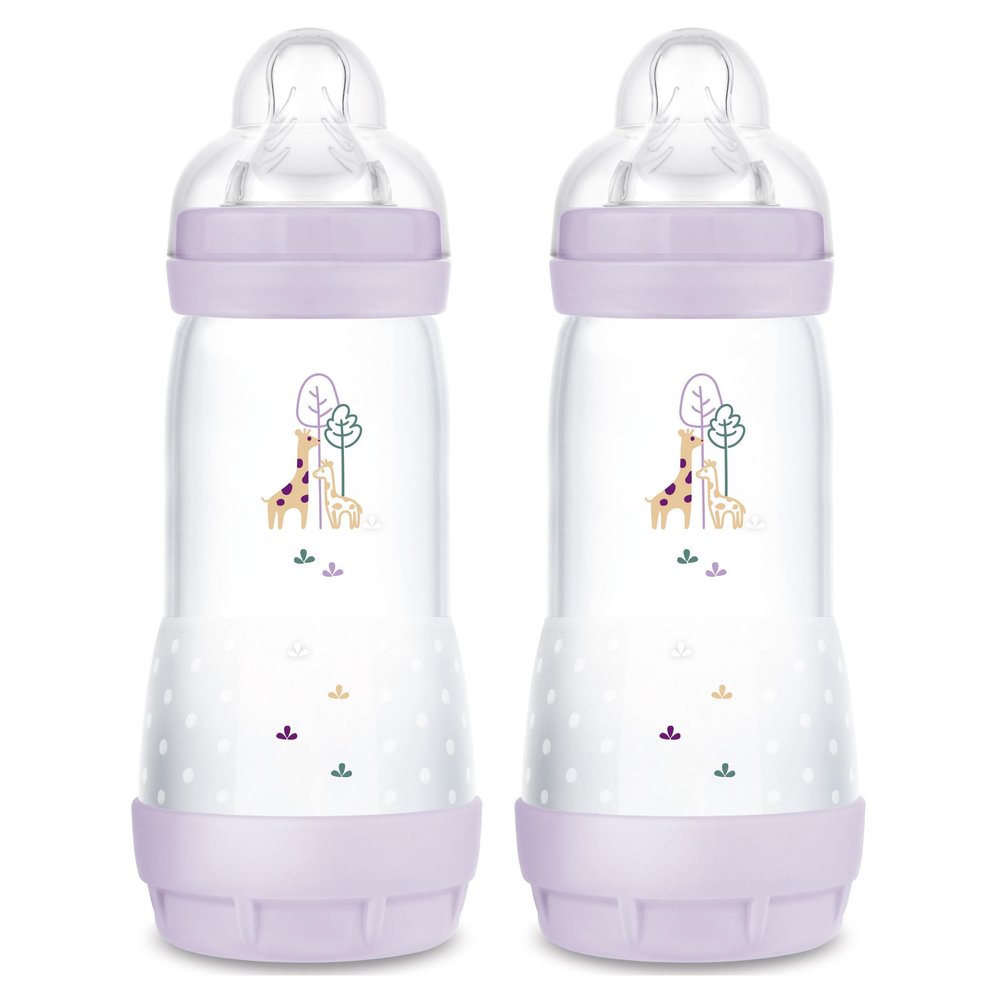 MAM 11oz Easy Start Anti-Colic Baby Bottles, Fast Flow, Breastfeeding-Like Silicone Nipple, Reduces Colic, Gas, & Reflux, Easy-to-Clean, BPA-Free, 4 Plus Months