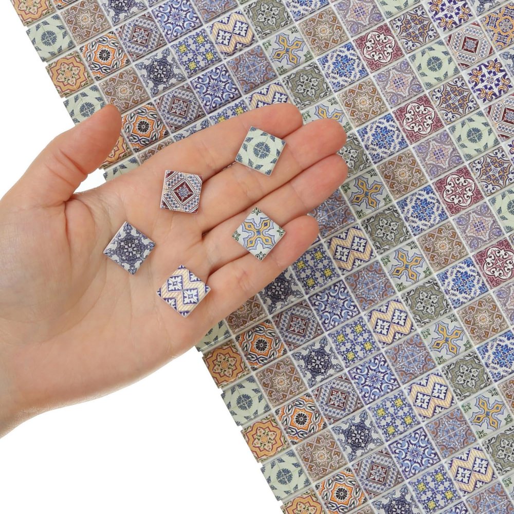 150 pcs, Dollhouse Flooring, 1:12 Scale Doll House Tiles, Miniature Checkerboard Floor, REDUCIO! (Spanish Tiles)