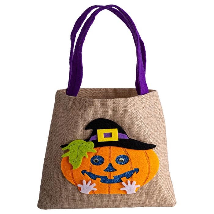 Borsina Halloween in Jute Con Zucca H.cm.40 x 21 Approx. Con Cartellino/Etichetta
