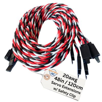 BackBayRC - 20awg Servo Extension Wire w/Safety Clip - 100 Strands for RC Vehicles, Drones, E-Bikes - 7 Lengths / 5 Wires per Pack (120CM / 48in / 4ft)