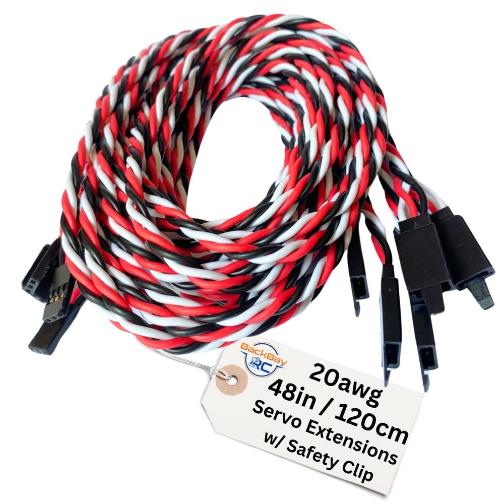 BackBayRC - 20awg Servo Extension Wire w/Safety Clip - 100 Strands for RC Vehicles, Drones, E-Bikes - 7 Lengths / 5 Wires per Pack (120CM / 48in / 4ft)