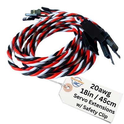 BackBayRC - 20awg Servo Extension Wire w/Safety Clip - 100 Strands for RC Vehicles, Drones, E-Bikes - 7 Lengths / 5 Wires per Pack (45CM / 18in)