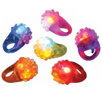 Pack of 4 Light-Up Flashing Novelty Rings Club Rave Birthday Party Favors Jelly LED Glow-In-The-Dark Neon Bag Stuffers Colorful Rubber Rings, Multi-Color Berry