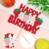 1 PCS Strawberry Happy Birthday Cake Topper Red Glitter Flower Fruit Strawberry Cake Pick Berry Birthday Cake Decoration for Strawberry Theme Baby Shower Birthday Party Cake Decorations Supplies view 3