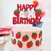 1 PCS Strawberry Happy Birthday Cake Topper Red Glitter Flower Fruit Strawberry Cake Pick Berry Birthday Cake Decoration for Strawberry Theme Baby Shower Birthday Party Cake Decorations Supplies view 4