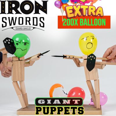 Akargol Handmade Wooden Fencing Puppets - XLarge 2025 New Sword Duel Game Best Family Board Games for Christmas 2-Player Wooden Robot Battle Balloon Game, Whack a Balloon Party Games for 2 Players