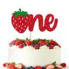 1 Pack Strawberry One Cake Topper Red Glitter Strawberry 1st Birthday Cake Pick for Fruit Theme Baby Shower Kids Birthday Party Strawberry Party Cake Decorations Supplies view 1