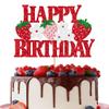 1 Pack Strawberry Happy Birthday Cake Topper Red Glitter Flower Strawberry Cake Pick for Fruit Theme Baby Shower Kids Birthday Party Strawberry Party Cake Decorations Supplies view 1