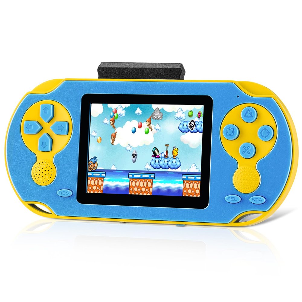 16 Bit Handheld Game for Kids, Video Game Player with Built in 230 HD Games, 3.0'' Screen Retro Electronic Machine with 3 Cartridges, Portable Rechargeable Games for Ages 3-12(Blue)