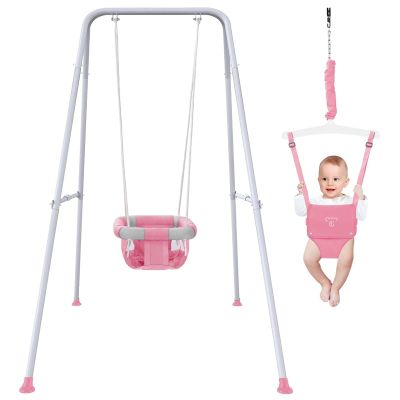 2 in 1 Baby Jumper with Swing - Indoor and Outdoor Use, Toddler Swing with Foldable Stand Pink