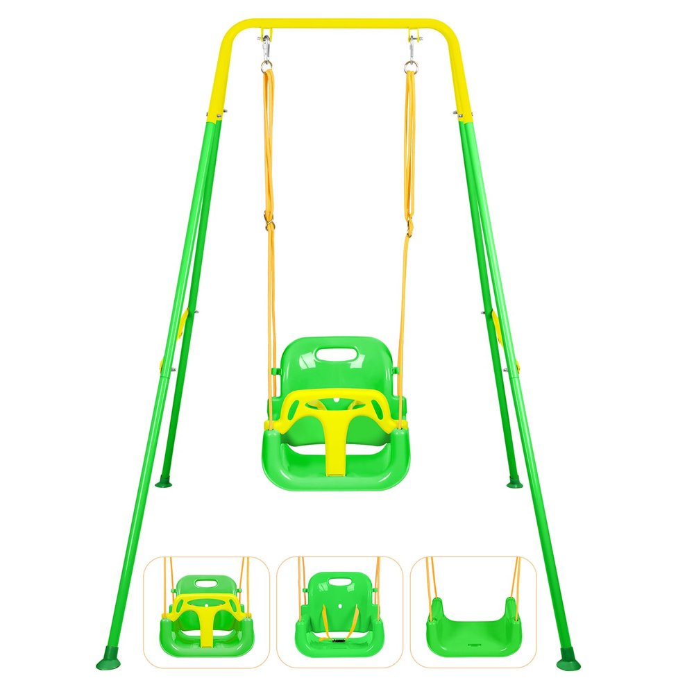 3-in-1 Toddler Swing, Foldable Indoor & Outdoor Baby Swing, Multifunctional Swings for Children 6 Months and Older, Easy to Assemble and Store for Backyard Play (Green)