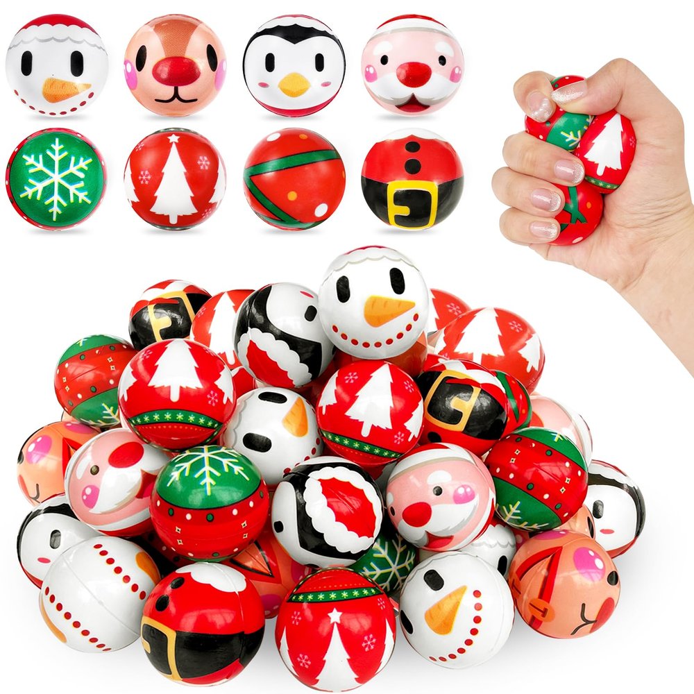 40 Pcs Christmas Stress Balls,Foam Christmas Squeeze Ball,Mini Relief Stress Ball with Santa,Tree,Moose,Snowman,Penguin for Party Favors,Goodie Bag Fillers,Stocking Stuffer Gifts(8 Styles)