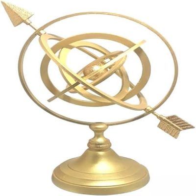 ANTIQUE AURA Nautical Armillary Sphere 11 Gold Painted Brass 5 Movable Rings Arrow & Globe