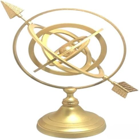 ANTIQUE AURA Nautical Armillary Sphere 11 Gold Painted Brass 5 Movable Rings Arrow & Globe