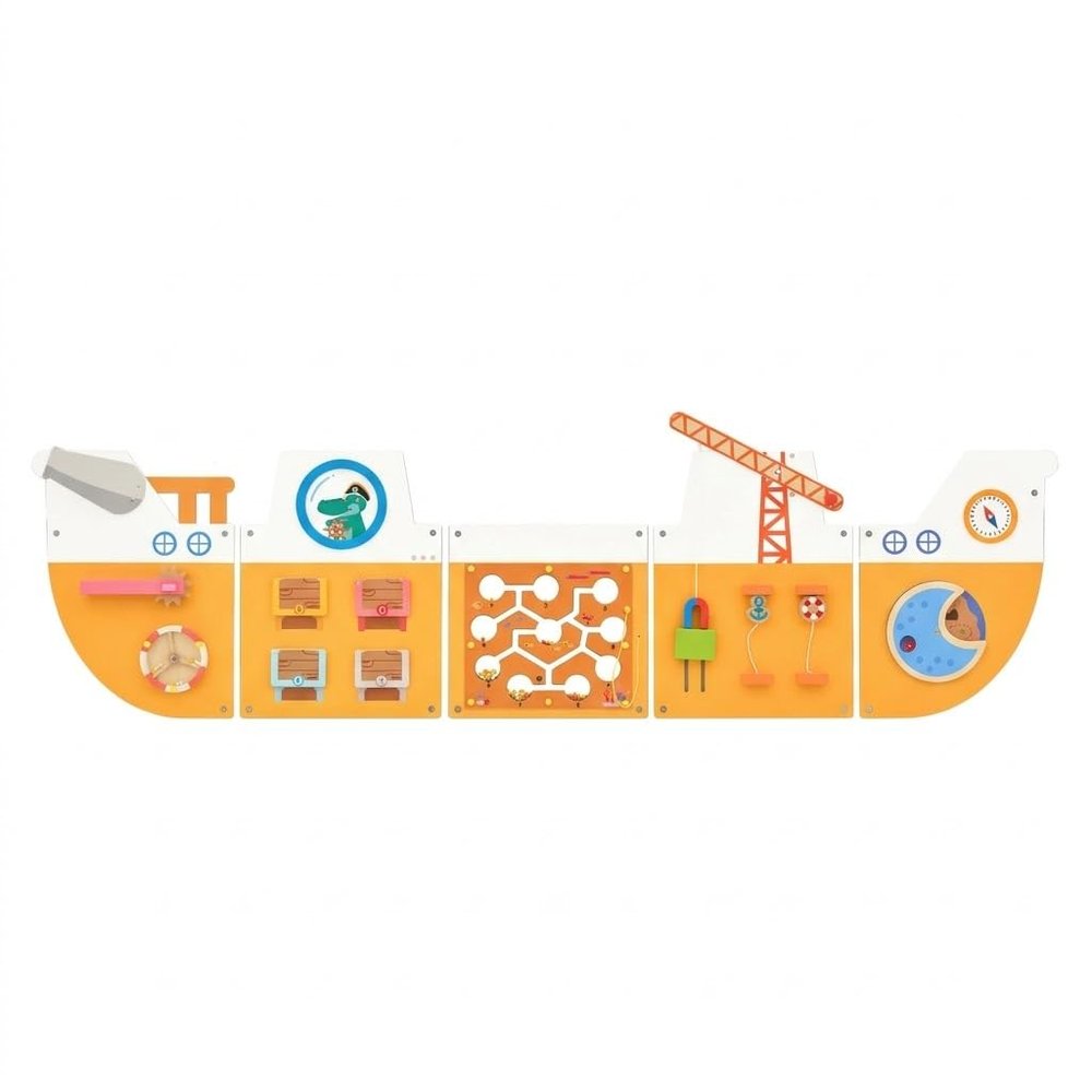 Monlurd Wooden Ship Activity Wall Panel for Kids, Sensory Wall Toy, Activity Cube, Wall Toys for Toddlers 1-3, Playroom Toys, Daycare Furniture, Montessori Busy Board