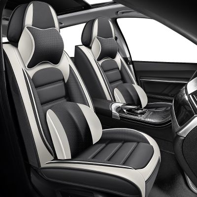 Megaseat Car Seat Covers for Chevrolet Chevy Cruze 2011-2019, Leather Auto Seat Cover Luxury Cushions Waterproof Seat Protectors (Gray White,Front Set with Pillow)