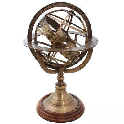 ANTIQUE AURA Engraved Brass Tabletop Armillary Nautical Sphere Globe.