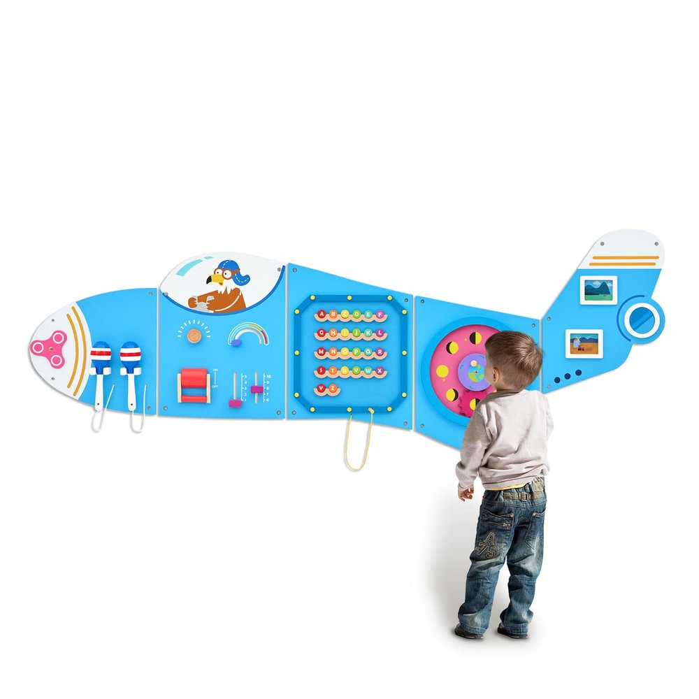 Monlurd Wooden Airplane Activity Wall Panel for Kids, Wall Toys for Toddlers 1-3, Playroom Toys, Daycare Furniture, Montessori Busy Board