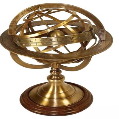 ANTIQUE AURA Vintage Brass Engraved Brass Tabletop Armillary Nautical Sphere Globe.