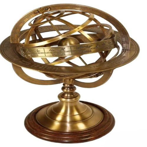 ANTIQUE AURA Vintage Brass Engraved Brass Tabletop Armillary Nautical Sphere Globe.