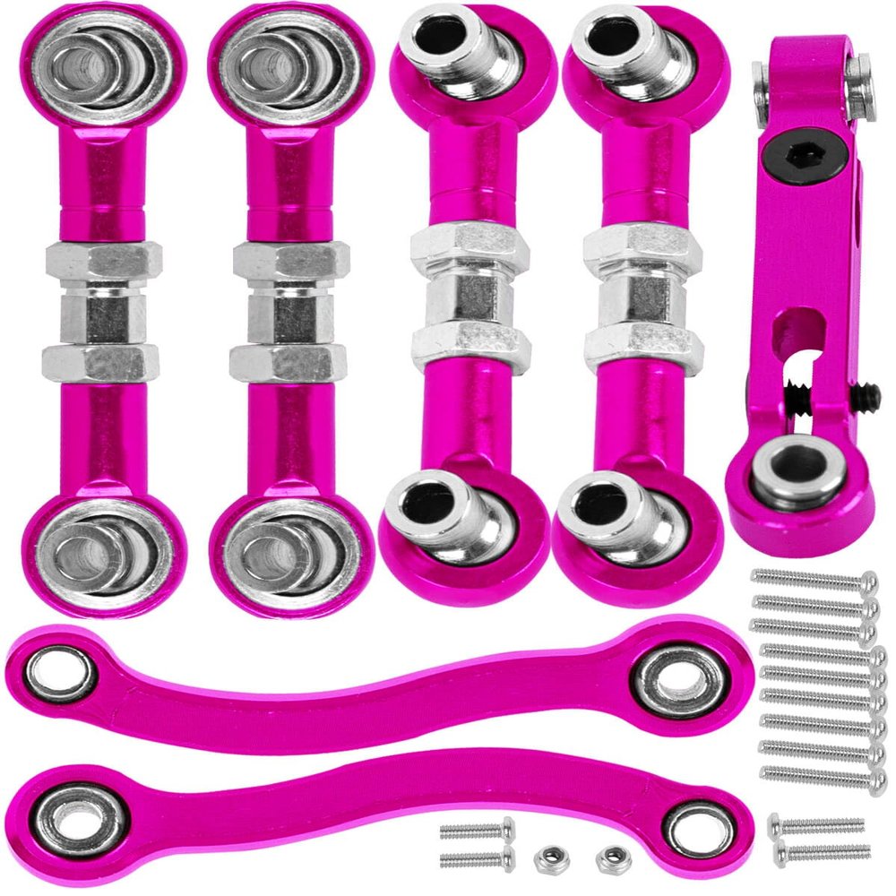 hopsupRC RC Aluminum Metal Turnbuckle Camber Links Toe Links with Rod Ends Steering Linkage Set Upgrade Parts for 1/18 LaTrax Teton,Desert Prerunner.Pink(Replace 7636)