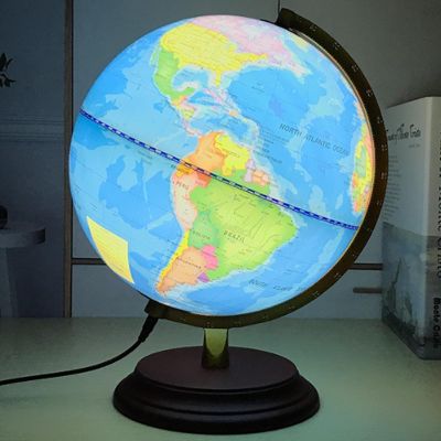 Retro Illuminated World Globe with Wooden Stand, Educ & Dcor Antique Night Light Up Globe Built in LED & HD Printed Map, Antique Illuminated Globe , Home Dcor, Office,Study, Gifts ,Sky blue,12.6in