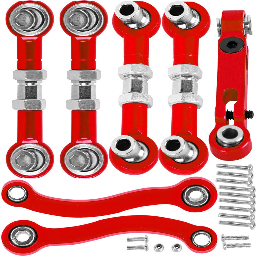 hopsupRC RC Aluminum Metal Turnbuckle Camber Links Toe Links with Rod Ends Steering Linkage Set Upgrade Parts for 1/18 LaTrax Teton,Desert Prerunner.Red(Replace 7636)