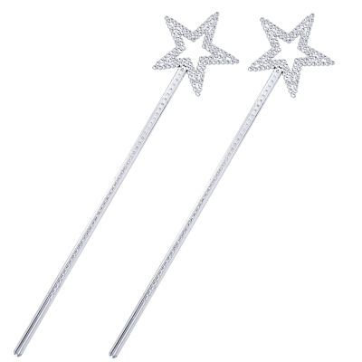 Nydotd 2pcs Star Wands, 13 Inch Fairy Princess Angel Wand Sticks Magic Elf Baton for Birthday Party, Wedding, Christmas, Cosplay & Masquerade Dress Up Shows (Silver)