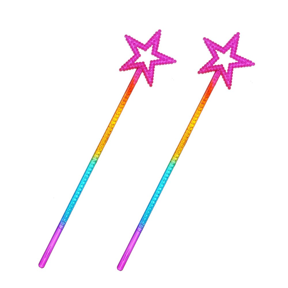 Nydotd 2pcs Star Wands, 13 Inch Fairy Princess Angel Wand Sticks Magic Elf Baton for Birthday, Wedding, Christmas, Cosplay & Masquerade Dress Up Shows (Colourful)