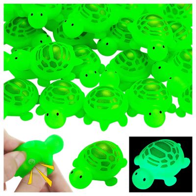 25PCS Rubber Turtle Bath Toys Glow in The Dark Green Floating Squeaky Sea Turtle Rubbe Toys, Cute Screaming Sound Rubber Turtle Bulk for Bath Shower Swimming Pool Birthday Beach Decor