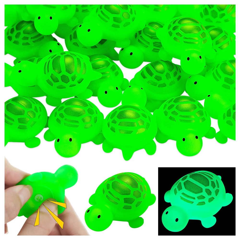 25PCS Rubber Turtle Bath Toys Glow in The Dark Green Floating Squeaky Sea Turtle Rubbe Toys, Cute Screaming Sound Rubber Turtle Bulk for Bath Shower Swimming Pool Birthday Beach Decor