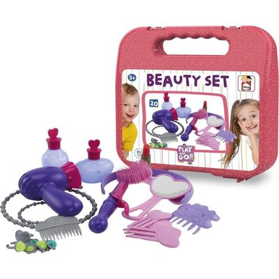 Chicos 20 Piece Play-and-Go Beauty Set - Includes Hair Brush, Mirror, Combs, Necklace, 'Blow Dryer', Perfume Bottles, and More