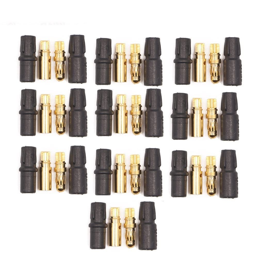 FTYUERT Drone toy accessories for Amass 20pcs 3.5mm SH3.5 Gold Plated Connector with Protective Sleeves for Rc Motor ESC Drone Car Boat (10 Pair)