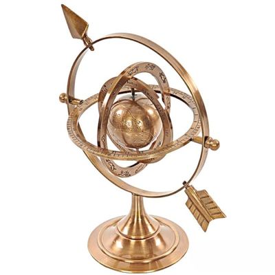ANTIQUE AURA Armillary Dial Sphere 8.5" Solid Brass World Globe Desk Table Top Nautical Decor.