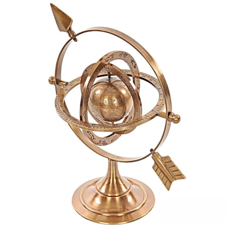 ANTIQUE AURA Armillary Dial Sphere 8.5" Solid Brass World Globe Desk Table Top Nautical Decor.