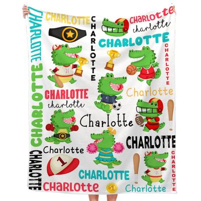 Personalized Cute Crocodile Blanket Gifts Super Soft Lightweight Custom Flannel Blanket Baby Blankets Throw for Infants Toddlers Boys Girls, Suitable for Couch Sofa Bed All Seasons 50"x60" for Teen