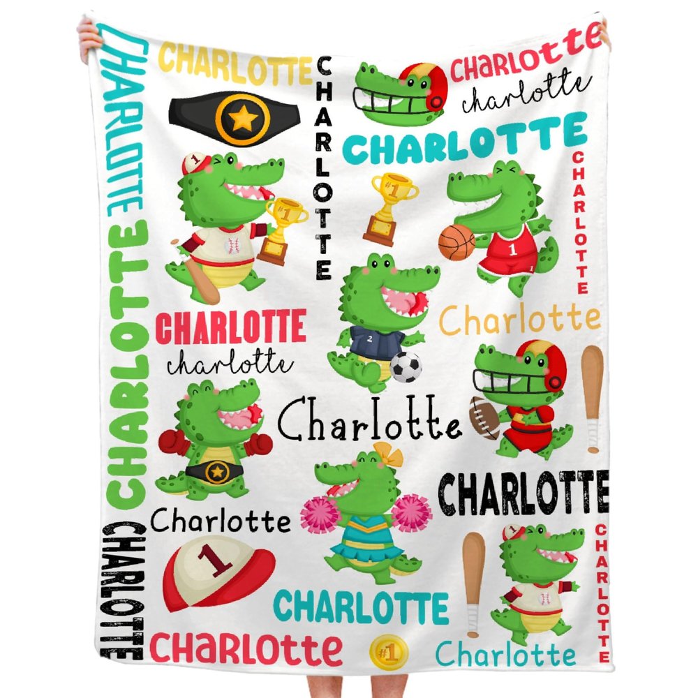 Personalized Cute Crocodile Blanket Gifts Super Soft Lightweight Custom Flannel Blanket Baby Blankets Throw for Infants Toddlers Boys Girls, Suitable for Couch Sofa Bed All Seasons 50"x60" for Teen