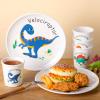 Yiyiring 4 Sets Dinosaur Fun Kids Plates with Cups Plates Dinnerware Set for Toddlers Creatively Drop Resistant Cute Plastic Dishes Dishwasher Safe view 3