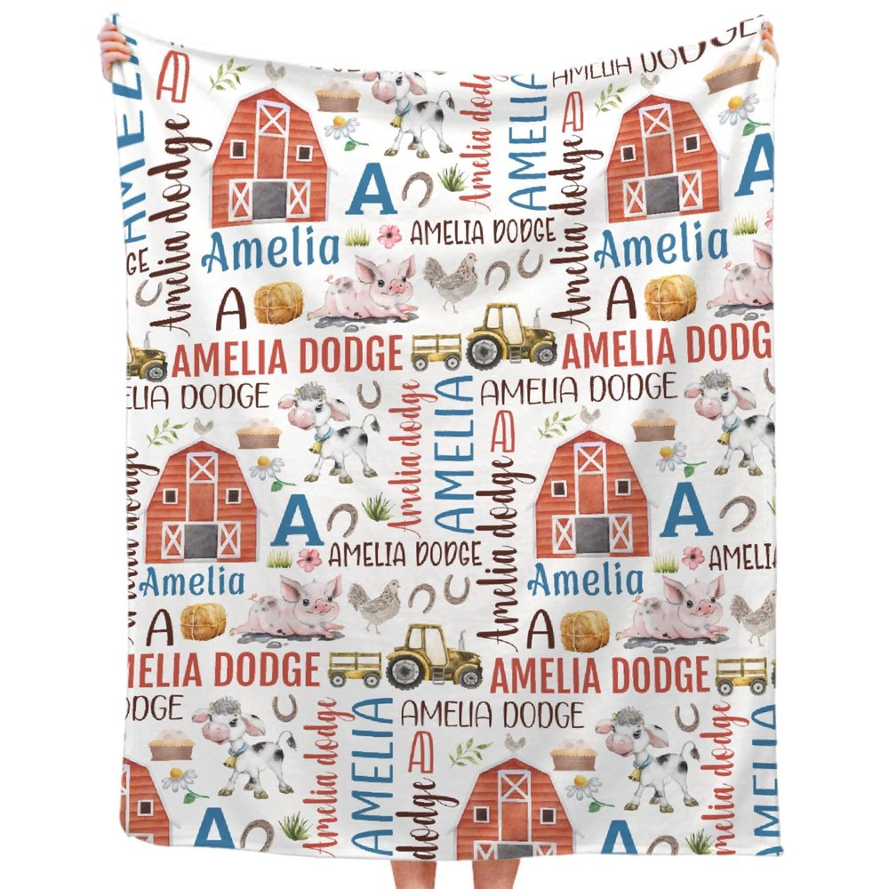 Personalized Farm Blanket Gifts Super Soft Lightweight Custom Flannel Blanket Baby Blankets Throw for Infants Toddlers Boys Girls, Suitable for Couch Sofa Bed All Seasons 30"x40" for Baby