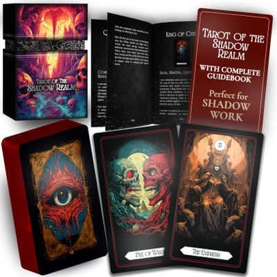 Earth Moon Magick - Tarot of The Shadow Realm - 78 + 2 Extra Cards, Guidebook with Keywords, Tarot Oracle Cards Set, Ideal for Shadow Work, Perfect for Beginners & Advanced Readers