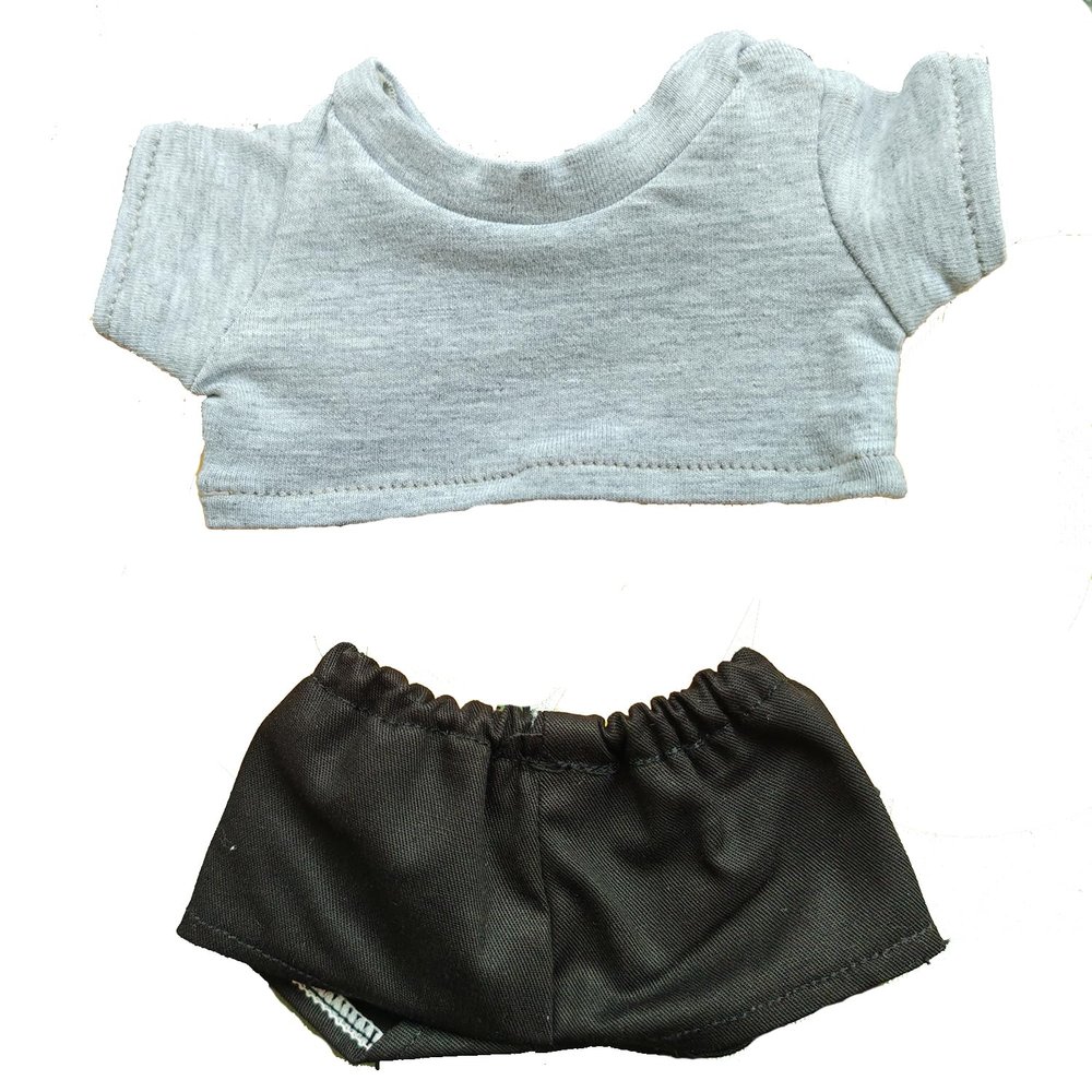 20cm Plush Doll Clothes Plushie Clothes T-Shirt + Shorts Pant 7.8 inches Doll Clothing (Gray)