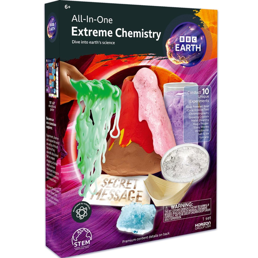 BBC Earth All-in-One Extreme Chemistry - Conduct 10 Science Experiments Including Color Science, Erupting Volcano, Acid & Base Chemistry, Learning & Education Toys for Kids 6-8