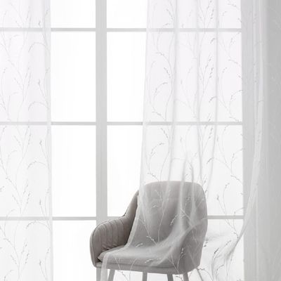 Iuokuby Elegant Sheer Curtains Voile Curtain New Willow Embroidered Rod Pocket Living Kids Baby Room Bedroom(1 Panel, W 52 x L 90 inch, White)