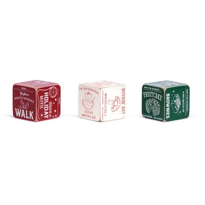 DEMDACO Holiday Games & Activities Red, Green, White 2.5 x 2.5 Inch Wood Christmas Party, Festive Fun for All, Dice Set Game 3 Piece Set, Present Exchange