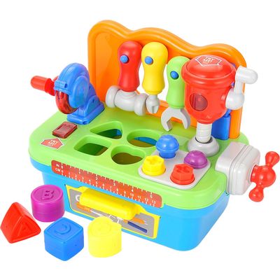 Toddler Tool Bench Toys for 1 Year Old Boy, Kids Tool Bench Toys for Toddlers 1-3, Multifunctional Early Learning Tool Toy Baby Workbench Toy with Light & Sound, Baby Tool Set with Shape Sorter