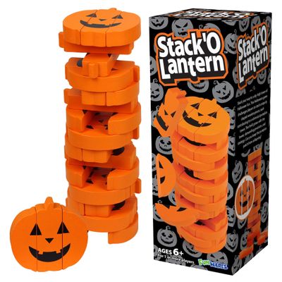 Funwares Stack 'O Lantern Pumpkin Stack-Up Wooden Blocks Stacking Game, Tumbling Tower, Family & Party Fun, Kids and Adults, Holiday Decoration, Ages 6+