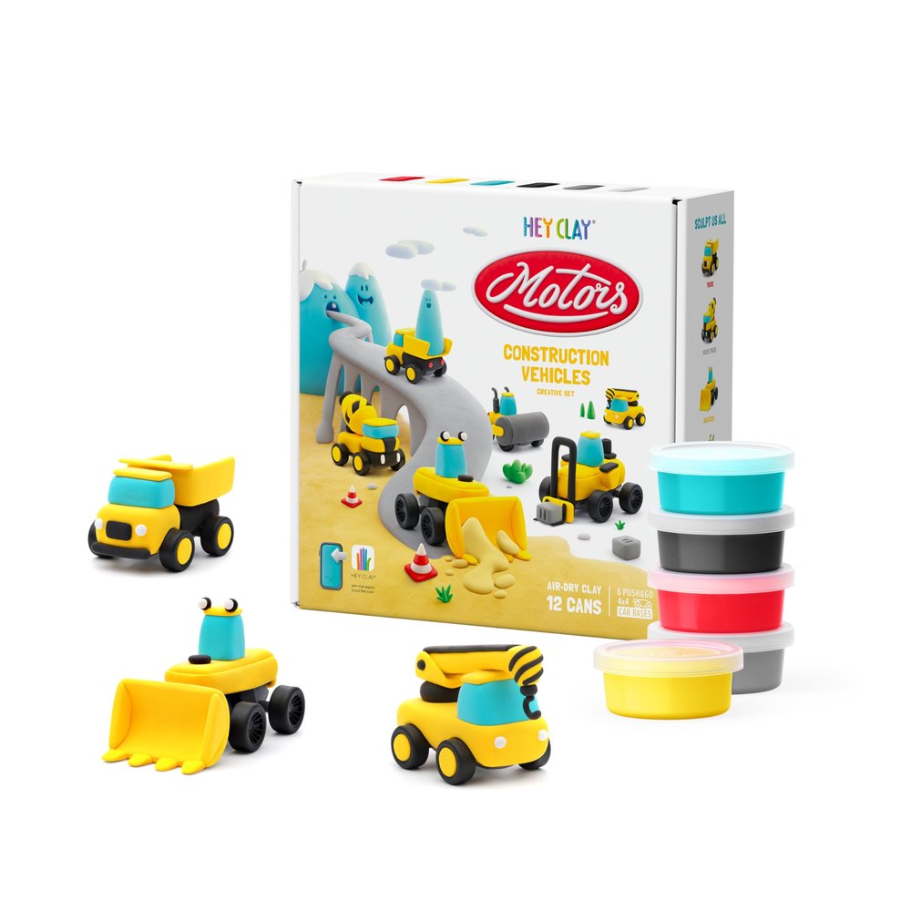 Hey Clay Construction Vehicles, Air Dry Clay Kit with Interactive App for Kids & Tweens, Modeling Clay and Crafts Set for Kids Ages 5 to 11